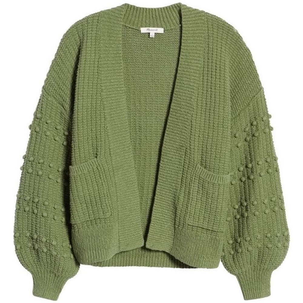 Madewell Bobble Cardigan Sweater in Olive Green